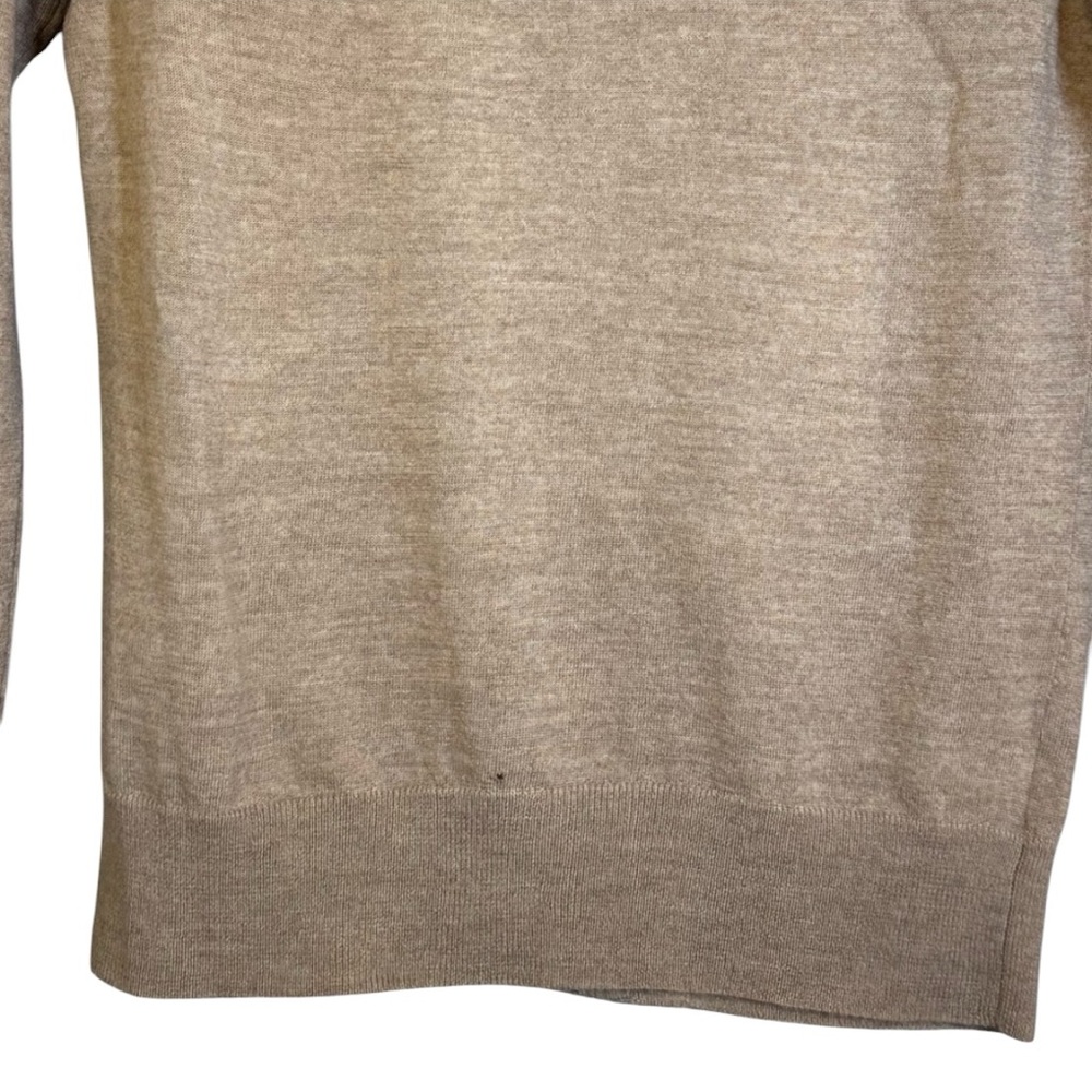 Ann Taylor Long Sleeve Beige Sweater w/ Gold Zip Up and Pocket Details 100% Wool - Picture 9 of 16